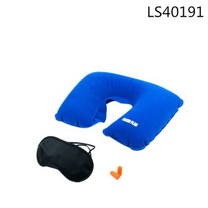 Blue Inflatable Pillow Black Patch Yellow Earplug Travel Set with Cheap Price LS40191