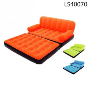 Double size flocked pvc inflatable sofa with air mattress LS40070