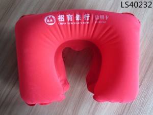 Red Color Customized Logo Inflatable Pillow Flocked Travel Pillow LS40232