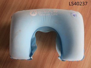 Customized Logo Inflatable Pillow Flocked PVC Light Blue Travel Pillow LS40237