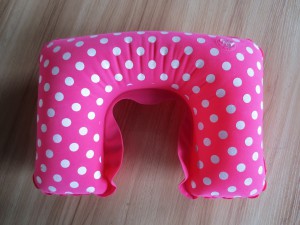 Flocked PVC Inflatable Pillow White Dot Design Neck Pillow LS40233