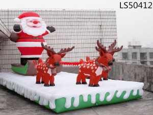 Festival Series Christmas Decoration Inflatable Big Christmas Santa With Carriage And Deer For Sale LS50412